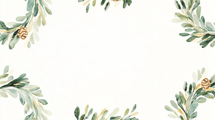 Simple watercolor Christmas wreaths, muted green and gold, soft focus, on a plain cream background, seamless repeat
