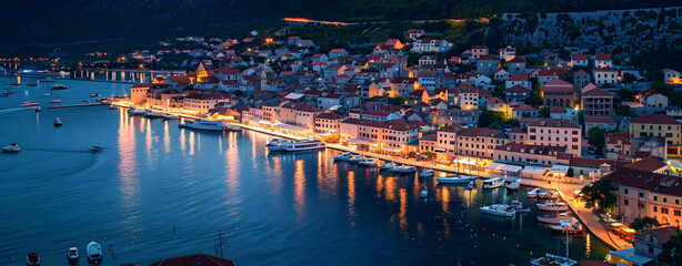 Captivating Sunset Over Kotor Bay: Aerial Landscape Photography, Breathtaking Aerial View of Kotor Bay at Sunset: A Mediterranean Gem

