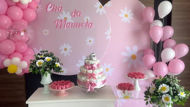 bolo de fralda ch&aacute; do beb&ecirc; menina 