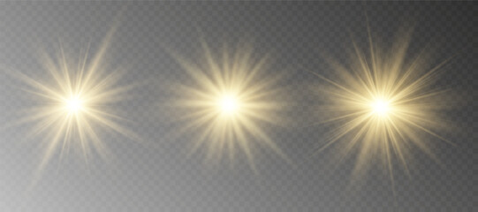 Obraz premium Yellow glowing light explodes on a transparent background. Sparkling magical dust particles. Bright Star. Transparent shining sun, bright flash. Vector sparkles.