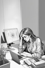 illustrazione di donna stressata al computer 