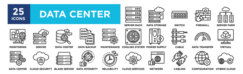 Data Center icon collection set. Containing design computer, database, internet, data, server