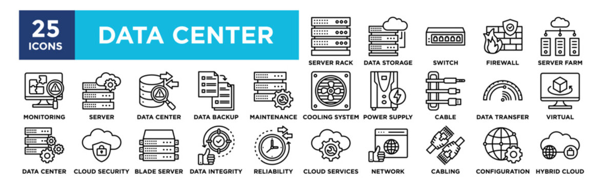 Data Center icon collection set. Containing design computer, database, internet, data, server