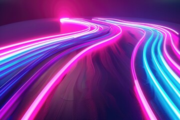 3d rendering, abstract background of colorful neon wavy line glowing in the dark. Modern simple wallpaper