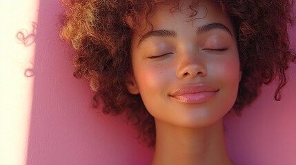 A serene image of a young woman embodying joy and tranquility, ideal for Mental Health Day, wellness campaigns, or mindfulness workshops with a calming pastel palette.