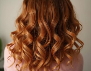 Fototapeta premium Stunning curls of honey-colored hair, showcasing their shine and bouncy texture, illuminated elegantly by gentle, natural light. Generative AI