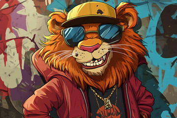 character cartoon Hip Hop Lion, illustration