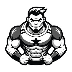 mascot-of-a-gym-man--illustration-vector-black-and white 