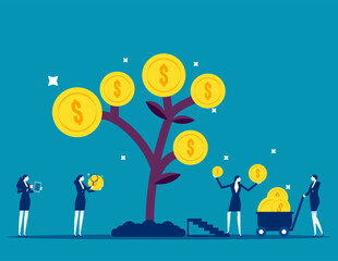 Money. business team help grow money and harvesting profit, passive income or harvest profit or dividend
