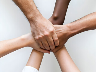 Fototapeta premium A close-up of hands coming together in unity, symbolizing teamwork. Unity in hands.