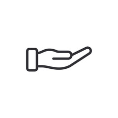 Fototapeta premium Donation icon. Human hand palm up. Begging hand. Open hand begging. Giving hand. Open palm. Logo template. Receiving. Web icon. Asking for help. Editable stroke. Icon. Ui elements. Financial aid.