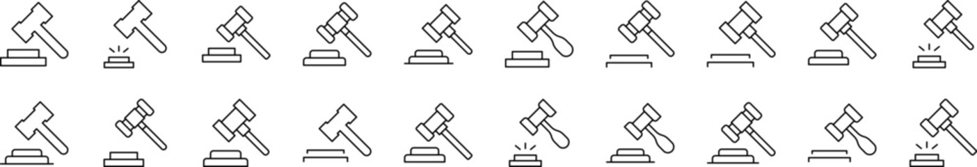 Judicial Gavel Related Image Collection. Editable Stroke. Perfect for Infographics, Articles, Books, Flyers, Banners