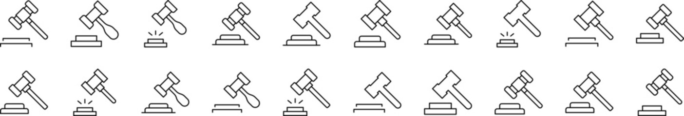 Judicial Gavel Outline Image Collection. Editable Stroke. Perfect for Infographics, Articles, Books, Flyers, Banners