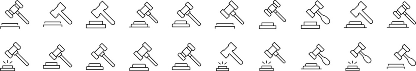 Judicial Gavel Outline Picture Collection. Editable Stroke. Perfect for Infographics, Articles, Books, Flyers, Banners