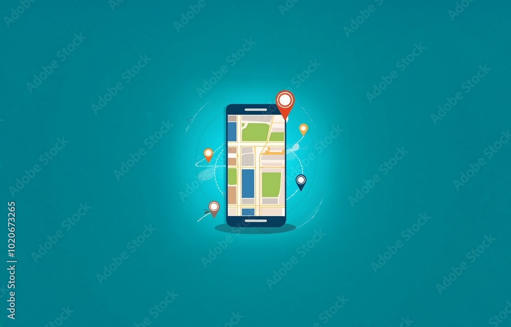 Aufkleber a smartphone with a map app on the screen shows multiple location pins.