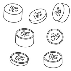 Simple drawing of chopped banana fruit. Banana slices icons in doodle style