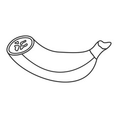 Cutted outline banana icon with peel. Hand drawn banana fruit in line art style