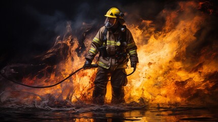 Fototapeta premium Firefighters extinguishing an uncontrolled fire in a reed field, captured by a videographer on assignment.