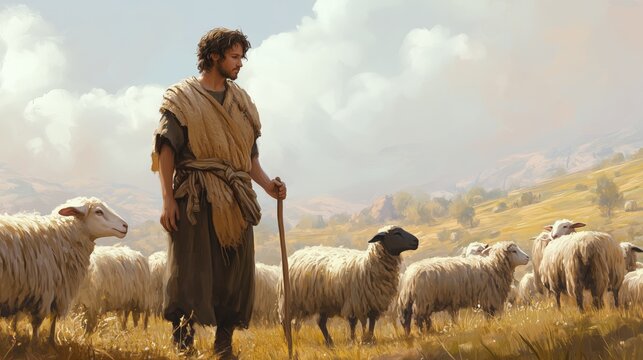 Biblical hero Abel with his lambs