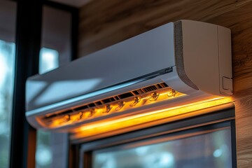 Obraz premium White Air Conditioner with Yellow Light Underneath