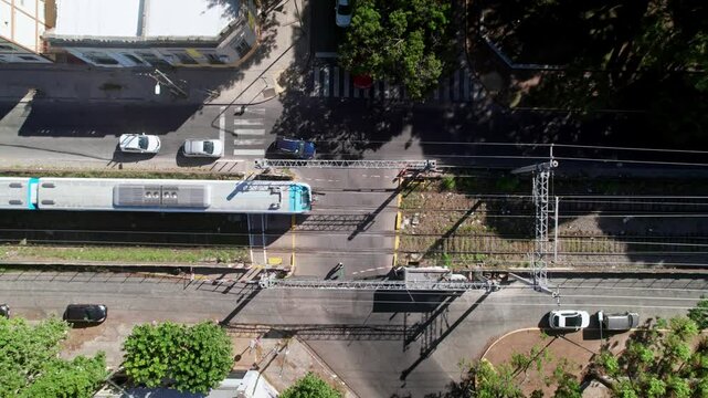 Top View of Level Crossing Intersection Railway Line and Road, La Plata