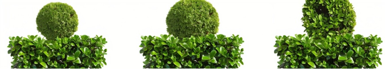 Obraz premium Three different types of boxwood hedges isolated on a white background