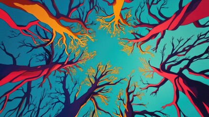 Looking up at tree branches stretching towards the sky Tree branches reaching toward the sky