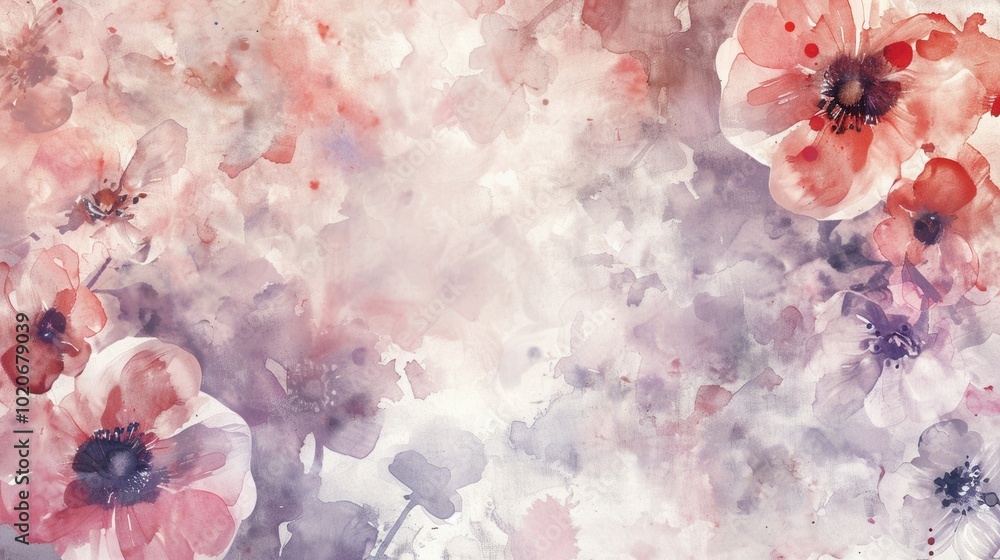 Poster Delicate watercolor flowers bloom in soft tones, adding a touch of elegance and tranquility to any space. Generative AI