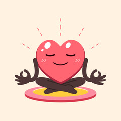 Cartoon character heart yoga meditation vector illustration for design.