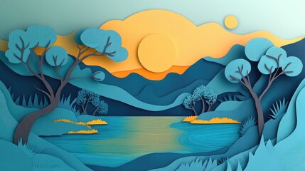 Lake view with trees and water in a forest setting Scenic lake view with trees and water in a forest environment