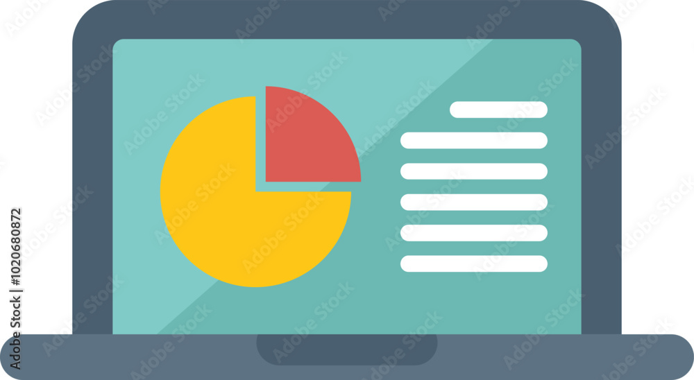 Poster this vector icon of a laptop displaying a pie chart and data is perfect for representing business an