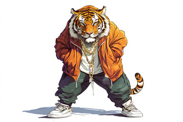 Fototapeta premium character cartoon Hip Hop tiger, illustration