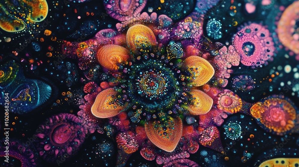 Poster a mesmerizing background with a repetitive pattern of vibrant, colorful shapes, filling the space wi