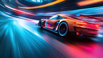 high-speed racing car on a blurred racetrack