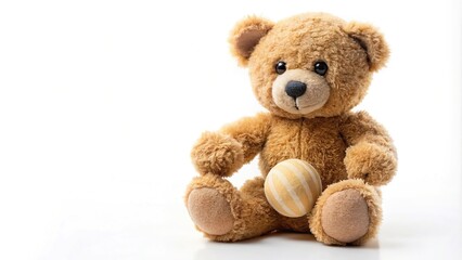 Obraz premium Forced perspective teddy bear playing with ball isolated on white background