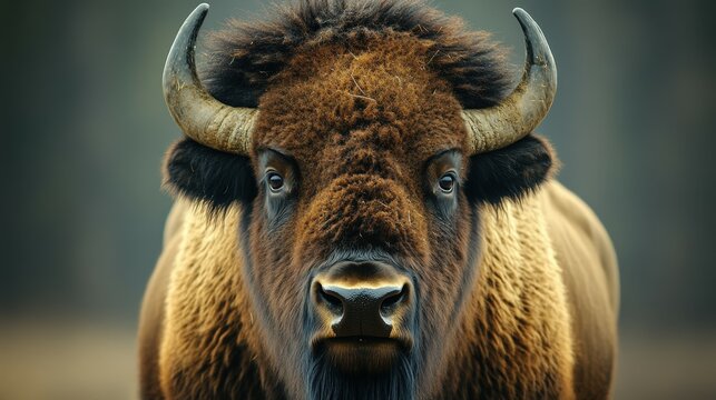 Close-up portrait of a majestic bison