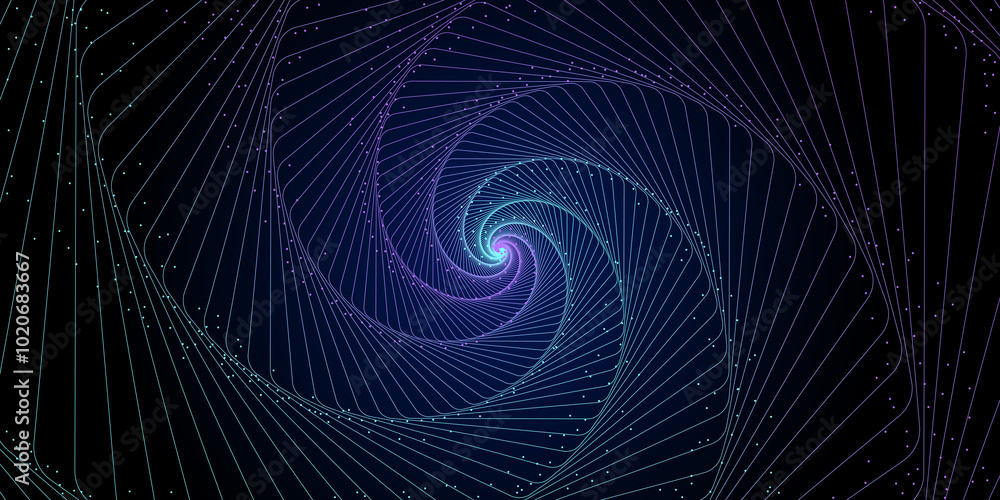 Poster spiral pattern with intricate lines and dots against a dark background creates a mesmerizing visual 