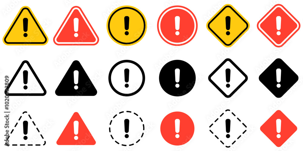 Poster set of signs with exclamation point. warning signs.