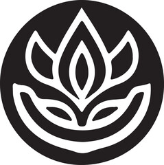 A black and white logo and icon on a white background