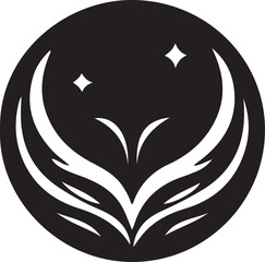 A black and white logo and icon on a white background