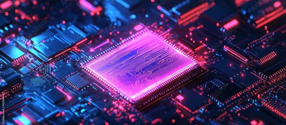 Poster ai background. abstract ai chip hologram on circuit board tech bg. artificial intelligence isometric
