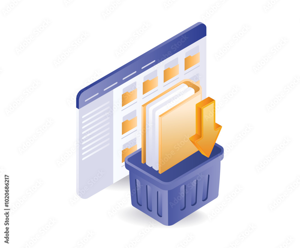 Poster folder storing computer data isometric illustration