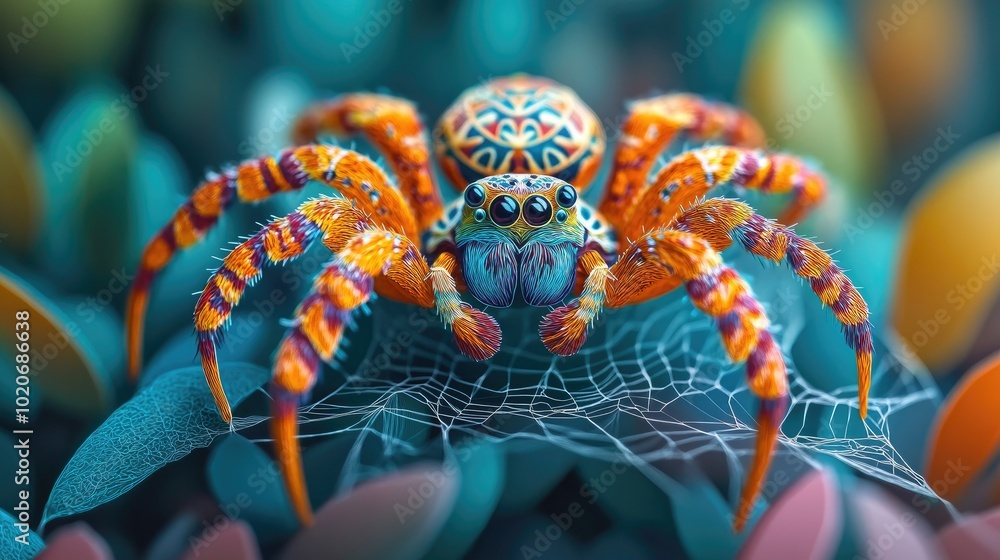 Wall mural colorful spiny orb weaver spider displaying intricate patterns and textures on its web vibrant spide