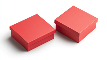 Fototapeta premium Set of two blank red paper boxes isolated on white background