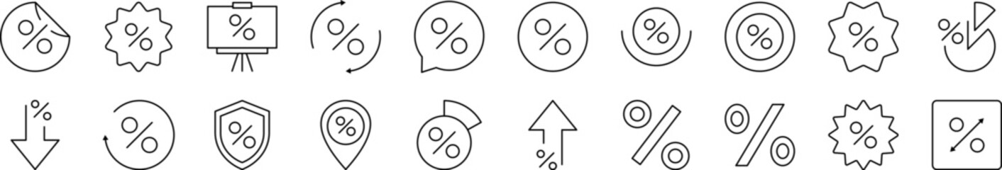 Percent as Symbol of Sale Related Image Collection. Editable Stroke. Perfect for Infographics, Articles, Books, Flyers, Banners