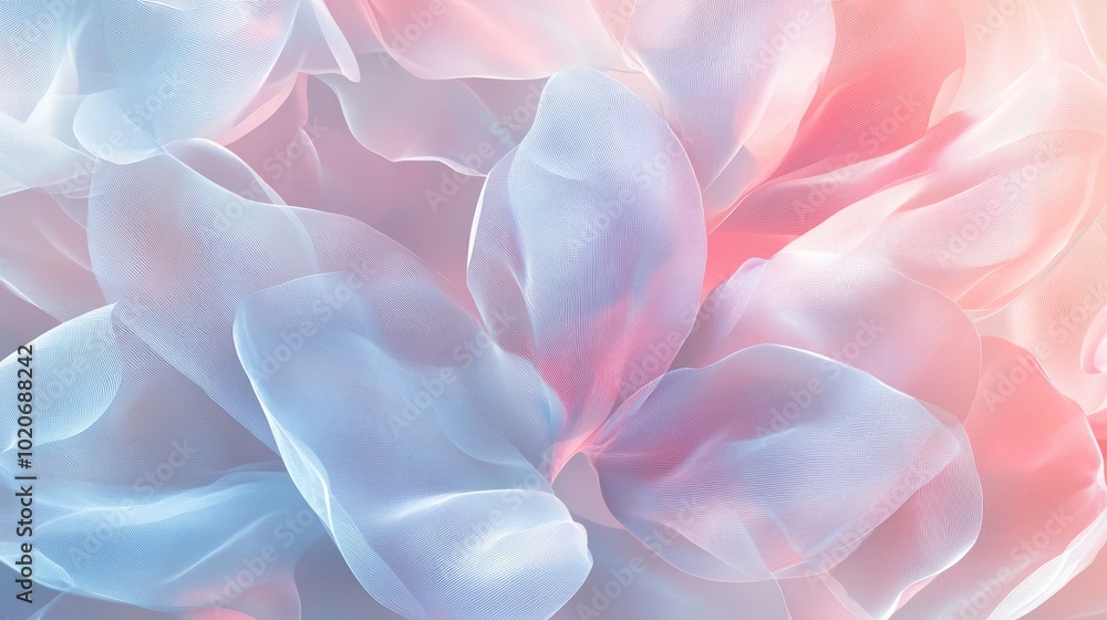 Poster a visually elegant abstract background with transparent flower petals layered in a delicate, seamles