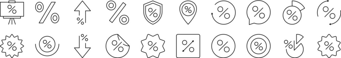 Percent as Symbol of Sale Outline Icon Collection. Editable Stroke. Perfect for Infographics, Articles, Books, Flyers, Banners
