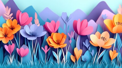 Meadow filled with blooming spring flowers featuring vibrant crocus blossoms Meadow filled with vibrant blooming crocus flowers