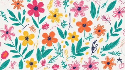 Hand drawn illustration wallpaper background design of plants and flowers