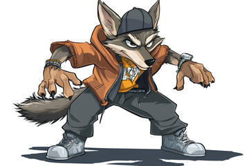 Fototapeta premium character cartoon Hip Hop wolf, illustration